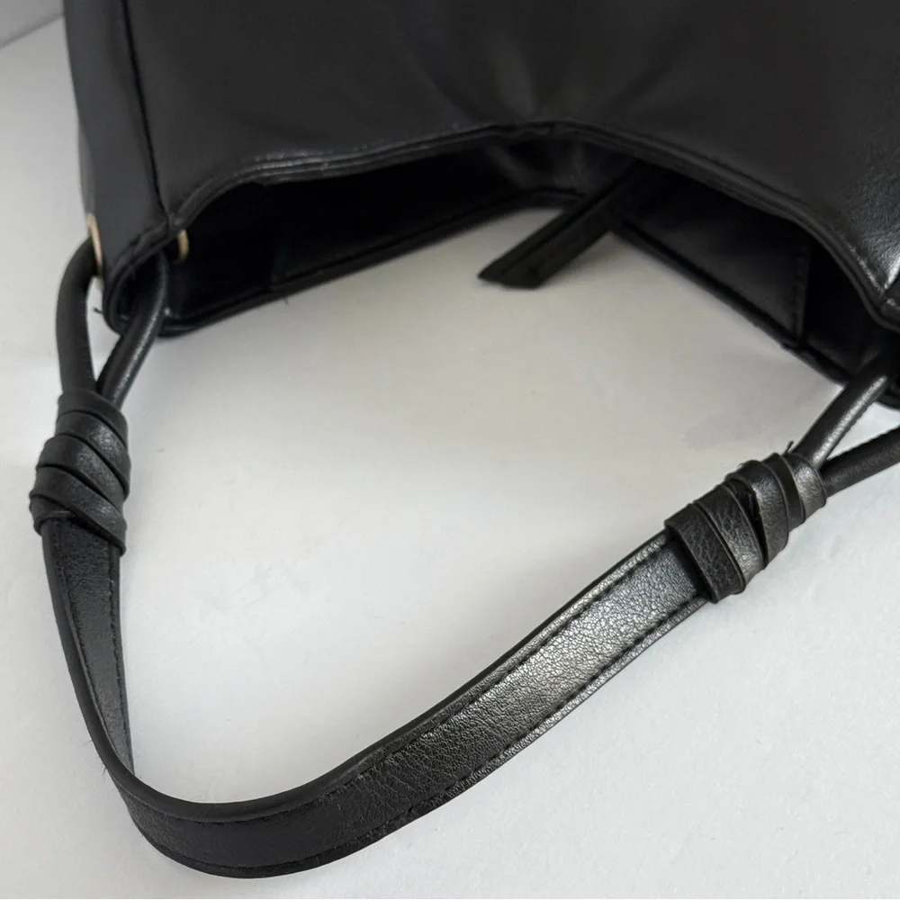 Black Faux Leather Shoulder Bag